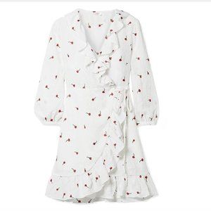 Rixo London Abigal Ruffled Embroidered Gauze Wrap Mini Dress